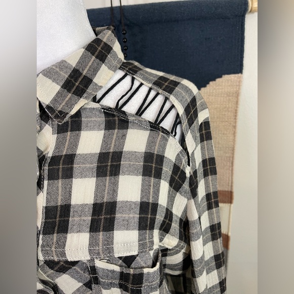 Free People Lace up Western boho Chic  Plaid Gauze Snap Button Up Size S - Picture 3 of 9